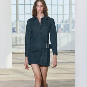 Zara ZW Collection denim belted shirt dress size XS long sleeve button front